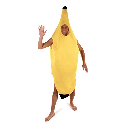 HENBRANDT Adult Banana Suit Fancy Dress Costume Yellow Banana Jumpsuit Stag Night Halloween Dress Up Outfit One Size Unisex Novelty Fancy Dress Costume for Men and Women
