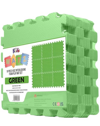 Edz Kidz Interlocking Foam Play Mat Set. Great for Babies, Toddlers or Even Exercise (32 x 32cm. 18 Piece Green Mats) - 32 X 32cm. 18 Piece Green Mats