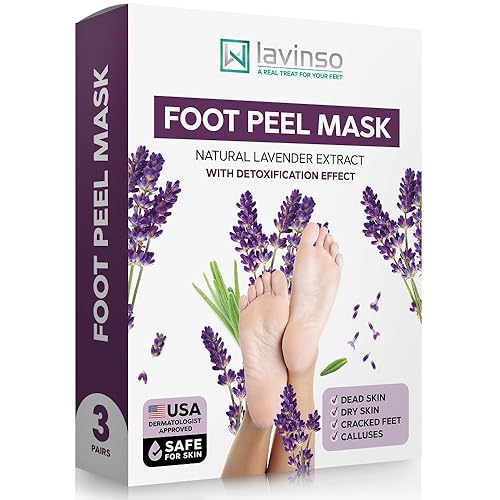 Lavinso Lavender Foot Exfoliator Peeling Mask for Dry Cracked Feet - 3 Pack - Remove Dead Skin and Callus - Foot Peel Mask for Baby Soft Feet - Lavender - 1 Count (Pack of 3)