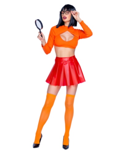6346 - 3pc Mystery Solving Babe - Orange/Red / Small