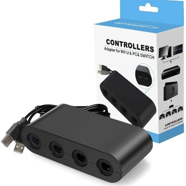 Y Team Controller Adapter for Gamecube, Compatible with Nintendo Switch, Super Smash Bros Switch Gamecube Adapter for WII U, PC, 4 Port ,Black, W046