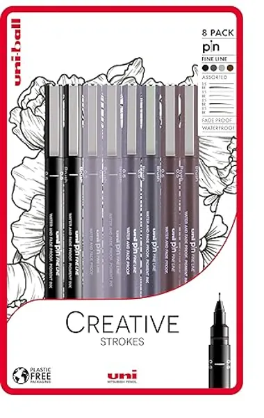 uni-ball PIN Fineliners, Black Fine Tipped Writing Pens, Water and Fade-Resistant Ink, Ideal for Architects, Sketching, Scrapbooking, Outlining, Art, Technical Drawing, Archival Quality, Pack of 8