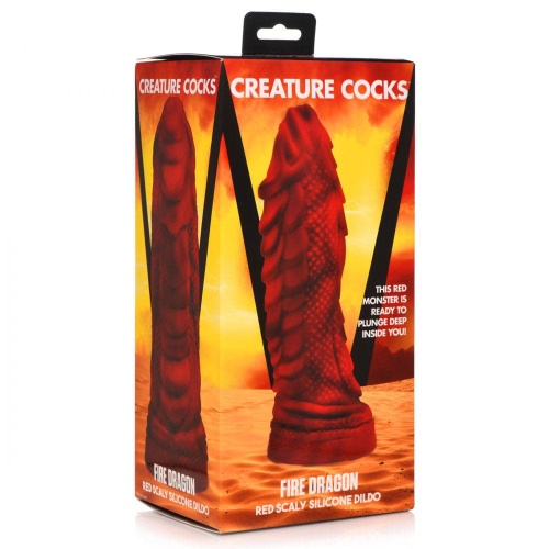 Fire Dragon Red Scaly Silicone Dildo - Red