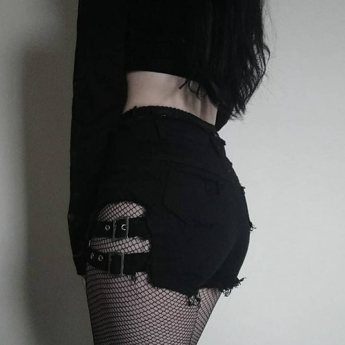 Goth 'Bad to the Bone' Black Goth Buckle Strap Shorts - Black / L