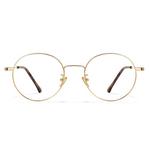 Cyxus Round Blue Light Glasses for Men Women Wire Frame UV Blocking Computer Glasses Clear Lens Metal Ultralight Eyewear - 01 - Gold