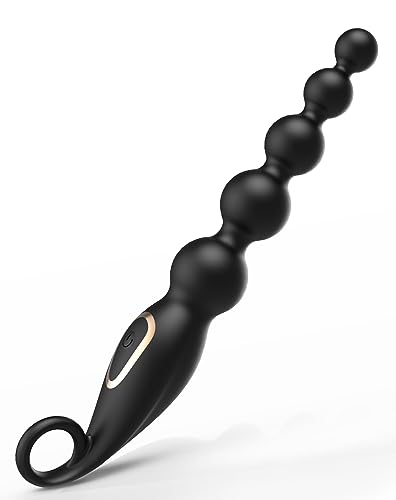 Adults Vibrating Anal Beads Butt Plug, Graduated Design Silicone Anal Vibrator with 7 Vibration Modes for Adult Men - Black