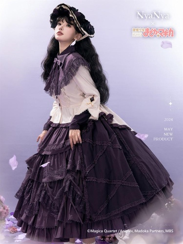 NyaNya - IP Collab Lolita Dress Madoka Kaname Homura Akemi Lolita OP dress | S / Homura Akemi Set