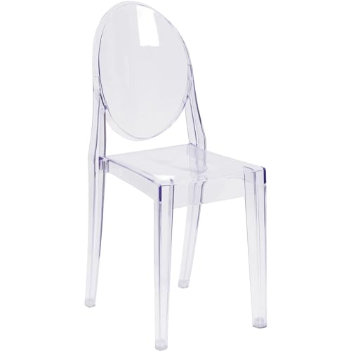 Flash Furniture Cheryl Indoor/Outdoor Ghost Accent and Dining Chair with Contoured Seat, Stackable Transparent Restaurant Chair, Transparent Crystal