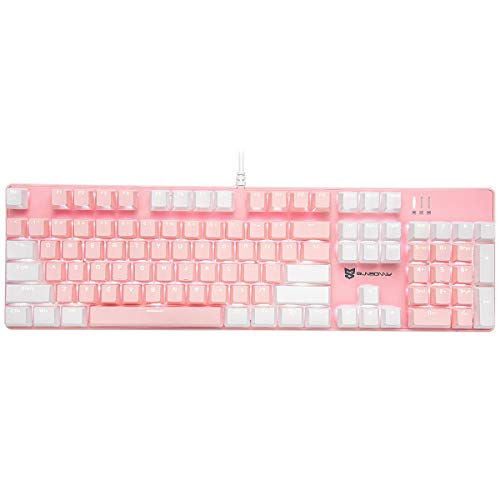 Mecool Mechanical Gaming Keyboard Wired White Backlit Keyboard Blue Switches Full Size 104 Keys US Layout-White and Pink - Blue Switch White & Pink