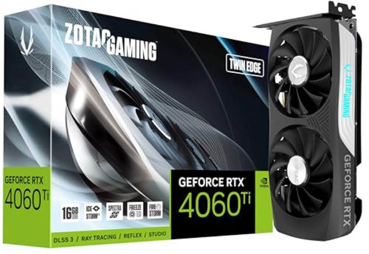 Zotac Gaming GEFORCE RTX 4060 Ti 16GB Twin Edge GDDR6, 128bit, 2535/18000, HDCP, Three DP, HDMI, Medium Pack