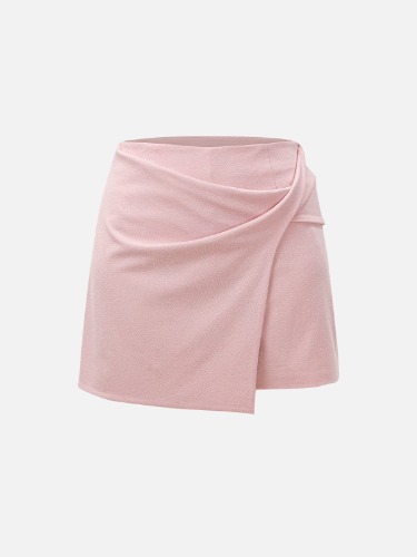 Twist Flap Front Mid-Rise Skort - Pink / S