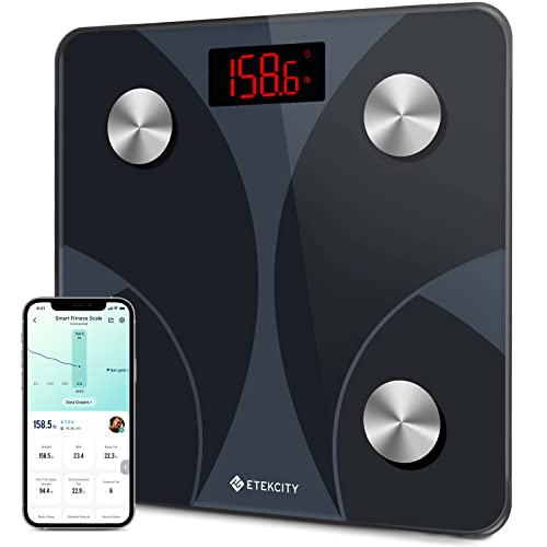 Etekcity Scale for Body Weight and Fat Percentage, Smart Digital LED Bathroom BMI Measurement, Accurate Bluetooth Weighing Machine, Body Composition Analyzer, Ash-black, 400lb - Smart-Black - 10.2 x 10.2 inches