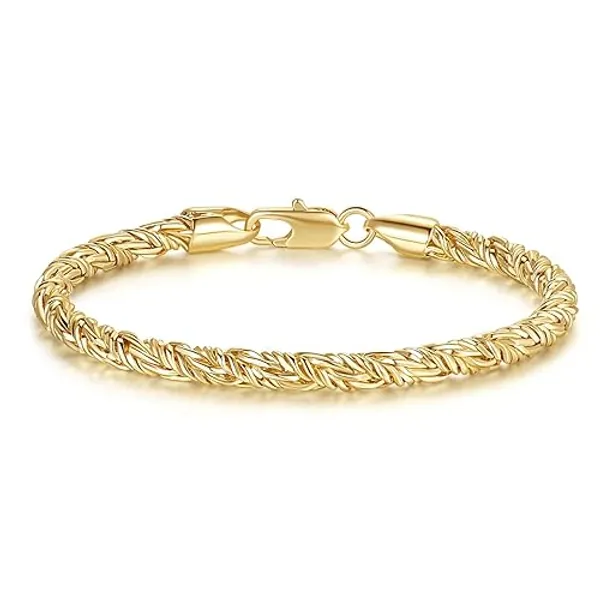 TINI ARANDA 14K Gold Bracelets for Women Men Bracelet Round Strand Rope Gold Chain Bracelet Lobster Clasp Perfect Gifts for Women Men 7, 7.5, 8, 8.5in - 7.5 IN