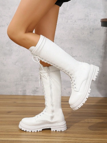 Botas de mujeres de moda sobre rodilla grueso tacón