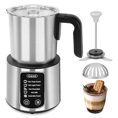 Gevi Hot Chocolate Maker with 5 in 1 Milk Frother and Steamer, Professional Milk Steamer, 17 oz/3.5 oz, Stainless Steel, Hot and Cold Milk Frother for Latte, Macchiato, Cappuccino and Hot Chocolate - Silver