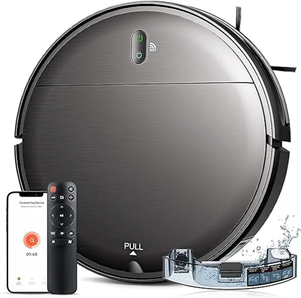 MAMNV Robot Vacuum and Mop Combo, WiFi/App, Robotic Vacuum Cleaner with Schedule, 2 in 1 Mopping Robot Vacuum with Watertank and Dustbin, Self-Charging, Slim, Ideal for Hard Floor, Pet Hair, Carpet - Brown