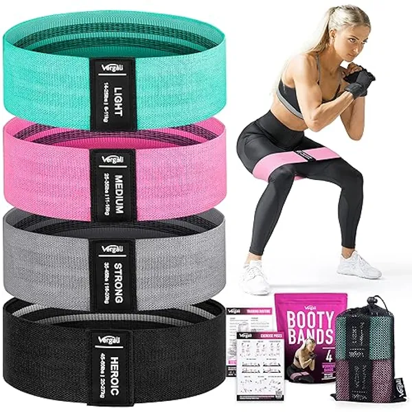 Resistance Bands for Working Out with Workout Bands Guide. 4 Booty Bands for Women Men Fabric Elastic Bands for Exercise Bands Resistance Bands for Legs Bands for Working Out Hip Thigh Glute Bands Set - Aqua, Pink, Grey, Black - 4