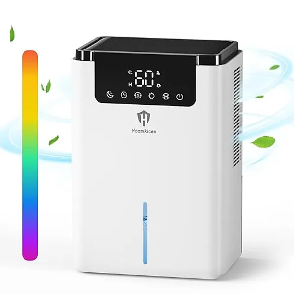 Dehumidifier for Bedroom, 68 OZ Dehumidifiers for Home Basement with Auto Defrost Timer Colorful Light, Small Dehumidifier for Bathroom RV Closet Room (500 sq. ft) White - Dehumidifier White001