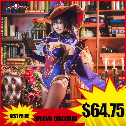 【Special Discount】Uwowo Game Genshin Impact Plus Size Cosplay Mona Megistus Astral Reflection Costume Cute Enigmatic Astrologer Bodysuit - 【In Stock】Set A(Costume) L