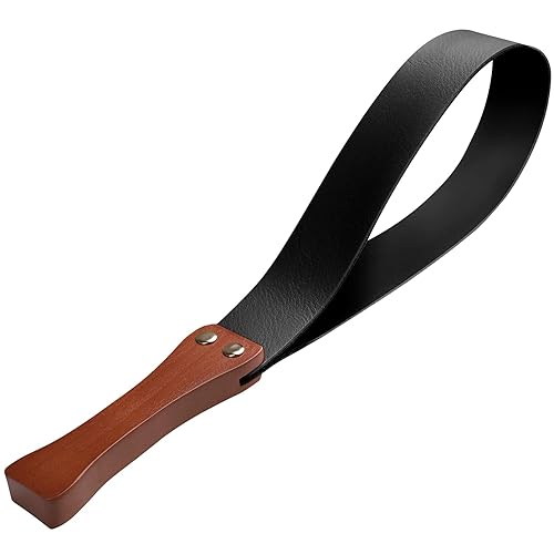 BARPOT Leather Paddle with Anti-Slip Wooden Handle, Riding Crop for Horses, 19'' Equestrianism Crops - black