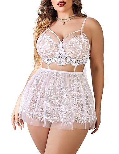 Avidlove Plus Size Lingerie Womens Babydoll Chemise Nightgown Lace Nighty Sleepwear L-5X - 3X-Large - 1white
