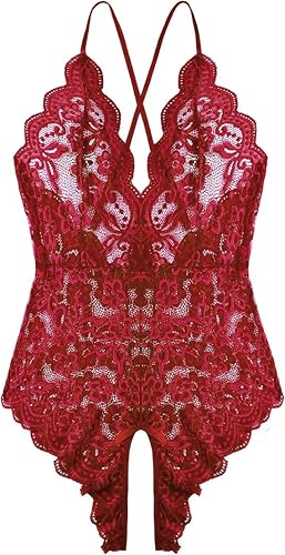 Women One Piece Lingerie Sexy Teddy V Neck Bodysuit Lace Nightie