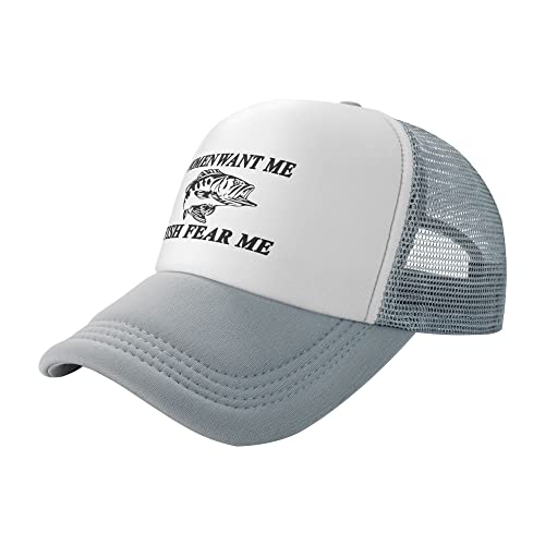 Women Want Me Fish Fear Me Trucker Hat Summer Mesh Cap Trucker Baseball Cap for Men Women - One Size - Gray