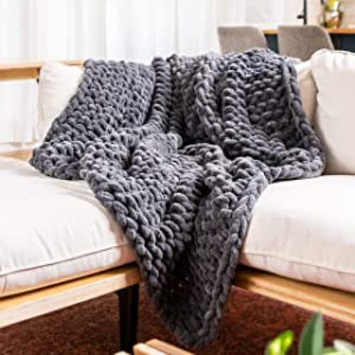 SAMIAH LUXE Chunky Knit Blanket 50x60 Graphite - Dark Gray Luxury Chenille Blanket for Farmhouse Decor; Boho Decor Throw Blanket for Fall Decor; Tight Braided Thick Cable Knit Throw for Couch or Bed - Graphite 50 x 60"