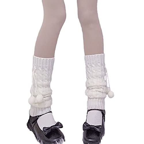Jilneed Long Leg Warmers for Women Lolita Fashion Wool Cable Knit Thigh High Leg Warmers Loose Socks