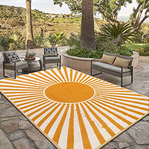 Anidaroel Outdoor Area Rug for Patio Clearance 6X9ft Waterproof, Reversible Plastic Straw Rug Outside Rug, Stain & UV Resistant RV Mat for Camping, Porch, Balcony, Pool Deck, Backyard, Orange - Orange - 6' x 9'