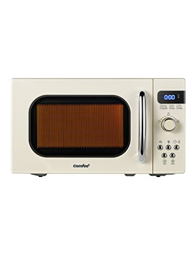 COMFEE' Retro Small Microwave Oven With Compact Size, 9 Preset Menus, Position-Memory Turntable, Mute Function, Countertop Perfect For Spaces, 0.7 Cu Ft/700W, Cream, AM720C2RA-A - Apricot