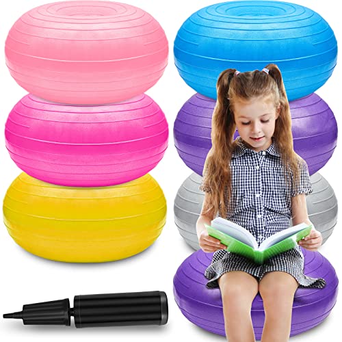 6 Pcs Flexible Seating for Classroom Elementary Yoga Ball Chairs for Kids Inflatable Yoga Ball Office Chair Stability Balance Trainer with Black Inflator for Student Desk Chairs (Bright Color) - Bright Color
