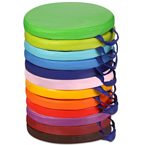 Sawysine 12 Pcs Floor Cushions Classroom Flexible Floor Seating with Handle for Kids in Home School Classroom Kindergarten Daycare Nursery (Classic Color, Round) - Classic Color - Round