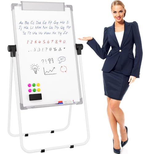 MaxGear Large White Board with Stands, 36" x 24" Big Double Sided Easel Dry Erase Board for School and Classroom, Home & Office Stand Flip Chart, Height Adjustable & 360 Degree Rotating Whiteboard
