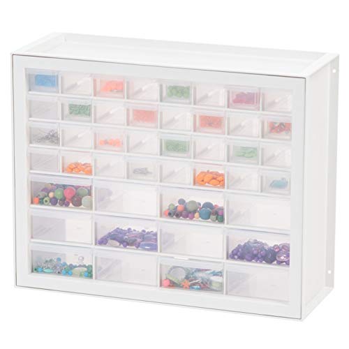 IRIS USA 44 Drawer Stackable Storage Cabinet for Hardware Crafts, 19.5-Inch W x 7-Inch D x 15.5-Inch H, White - Small Brick Organizer Utility Chest, Scrapbook Art Hobby Multiple Compartment - 44 Drawer - White