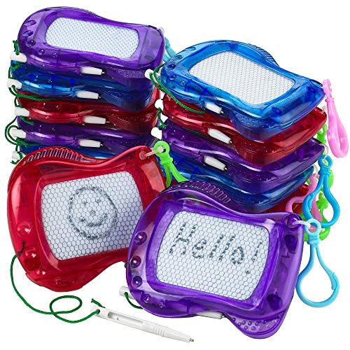 Mini Magnetic Drawing Board for Kids - (Pack of 12) Backpack Keychain Clip Drawing Boards, Erasable Doodle Sketch and Writing Pad for Boys and Girls, Birthday Party Favor and Goodie Bag Filler - 12 Count (Pack of 1)