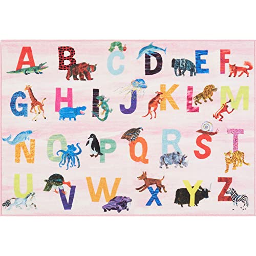 Eric Carle Elementary Pink Alphabet Kids Machine Washable Area Rug Pink/Blue, 6'6"x9'5" - Pink/Blue - 6'6" x 9'5" - Graphic/Print