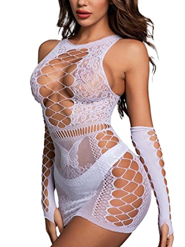 deladola Fishnet Bodysuit Lingerie Sexy Mesh Teddy Lingerie Stocking for Women and Gilrs - J