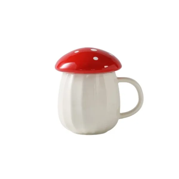 HIHTGS Mushroom Mug With Lid, Mushroom Mug Ceramic, Ceramic Coffee Mug with Lid Heat-Resistant Ceramic Ware, Creative Mushroom Hot Drink Cup Mushroom Decoration, Tea Mug Milk Coffee Cup (Red)