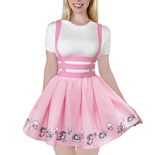 LittleForBig Pleated Overall Skirt Romper-Unicorn Jumper Skirt - XS - Pink