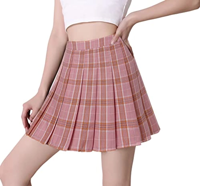Hoerev Women Girls Short High Waist Pleated Skater Tennis School Skirt