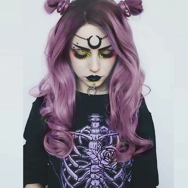 Ombre Purple Lace Front Wigs for Women Long Wavy Purple Synthetic Wig Heat Resistant Fiber Side Part Hair Lace Wig with Dark Roots Cosplay Party Anime Gift Costume Halloween 24 Inches