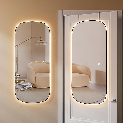 SONGMICS LED Mirror, Arched Wall Mirror Full Length, 47.2" x 18.5" Mirror for Wall Door, Frameless Glass Mirror Decor, for Bedroom Living Room Dressing Room, Black ULFM011B01 - LED Smart Mirror