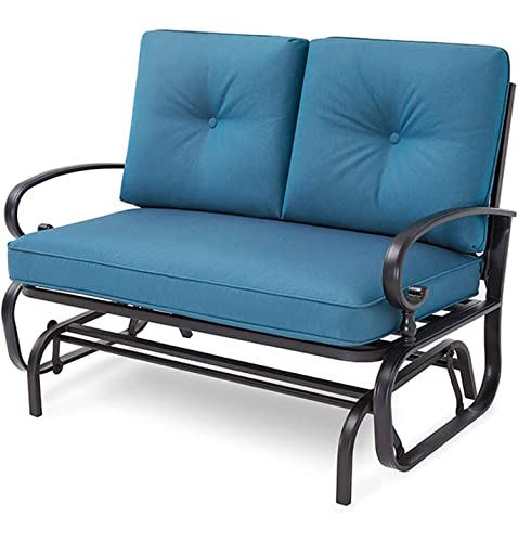 Incbruce Outdoor Glider Rocking Chair Patio Glider Bench for 2 Person, Porch Loveseat Seating Patio Steel Frame Chair Set with Cushion for Porch, Patio, Garden (Peacock Blue) - Red