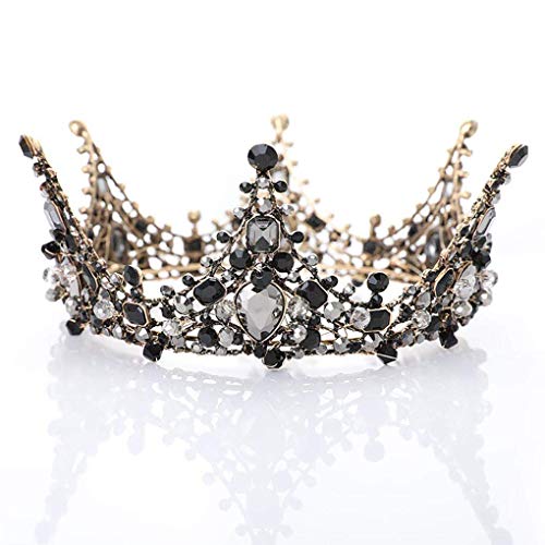 Fdesigner Baroque Wedding Crown Crystal Bride Crowns and Tiaras Vintage Queen Pearl Headpieces Prom Bridal Flower Hair Accessories for Women and Girls (Black Ⅰ) - Black Ⅰ
