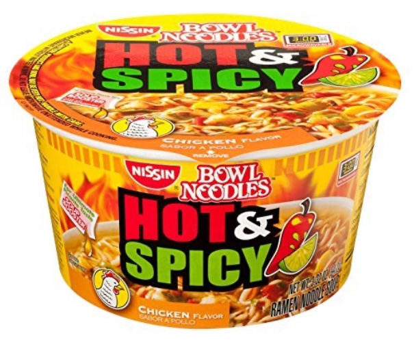 Nissin Hot and Spicy Bowl Noodles Chicken, 3.32 Ounce (Pack of 12) by Nissin