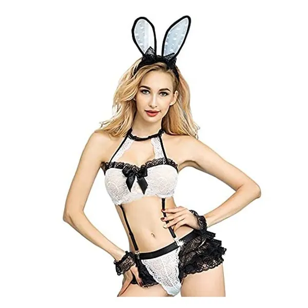 
                            Sexy Bunny Costume for Women Cosplay Lingerie Outfit Set Lace Naughty Rabbit Costume with Bunny Ears
                        