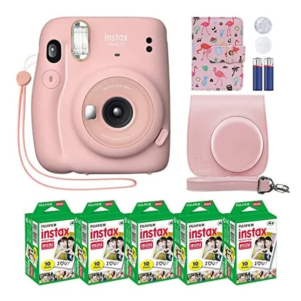 
                            Fujifilm Instax Mini 11 Instant Camera Blush Pink + Custom Case + Fuji Instax Film Value Pack (50 Sheets) Flamingo Designer Photo Album for Fuji instax Mini 11 Photos
                        