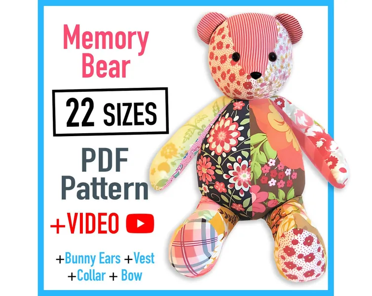 Memory Bear Pattern + VIDEO tutorial - All Sizes included, keepsake bear