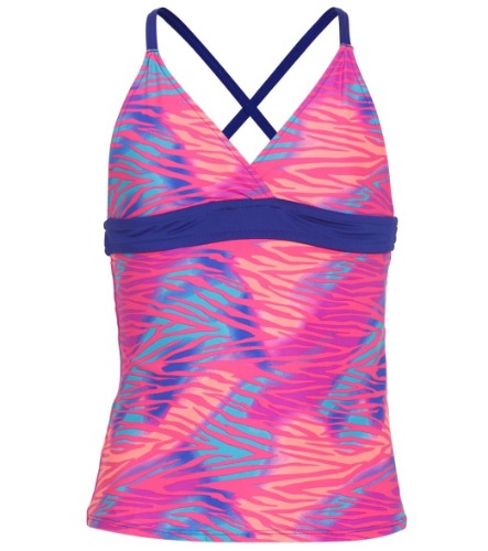TYR Girls' Dreamland Claire Tankini Top (Little Kid, Big Kid) | Pink Multi / Small